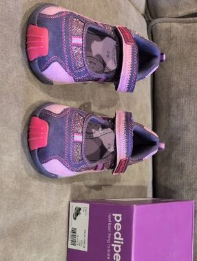pediped Pink and Purple Glitter Mary Jane Sneakers. Dakota Purple. Size 12 US